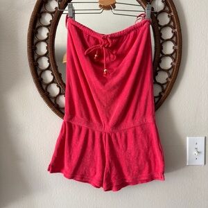 Y2K Vtg Juicy Couture strapless romper terry cloth hot pink size S